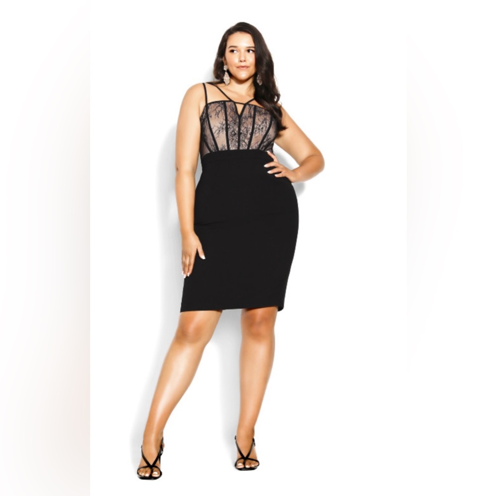 City Chic Size 22 Black and Nude cocktail dress with lace detail.
